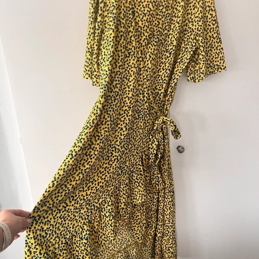 Yellow Animal Print Wrap Dress